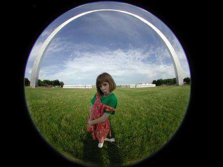 Madison in front of The Jefferson Expansion Monument