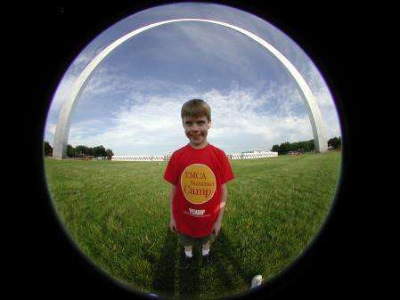 Clay in front of The Jefferson Expansion Monument